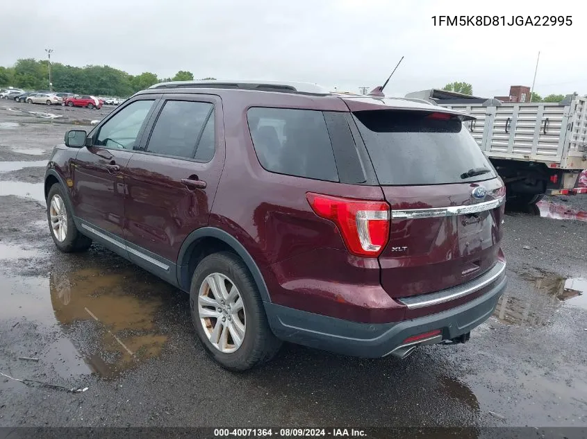 2018 Ford Explorer Xlt VIN: 1FM5K8D81JGA22995 Lot: 40071364