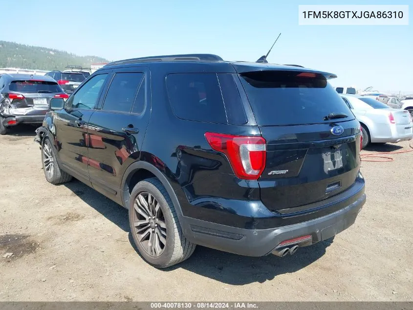 2018 Ford Explorer Sport VIN: 1FM5K8GTXJGA86310 Lot: 40078130