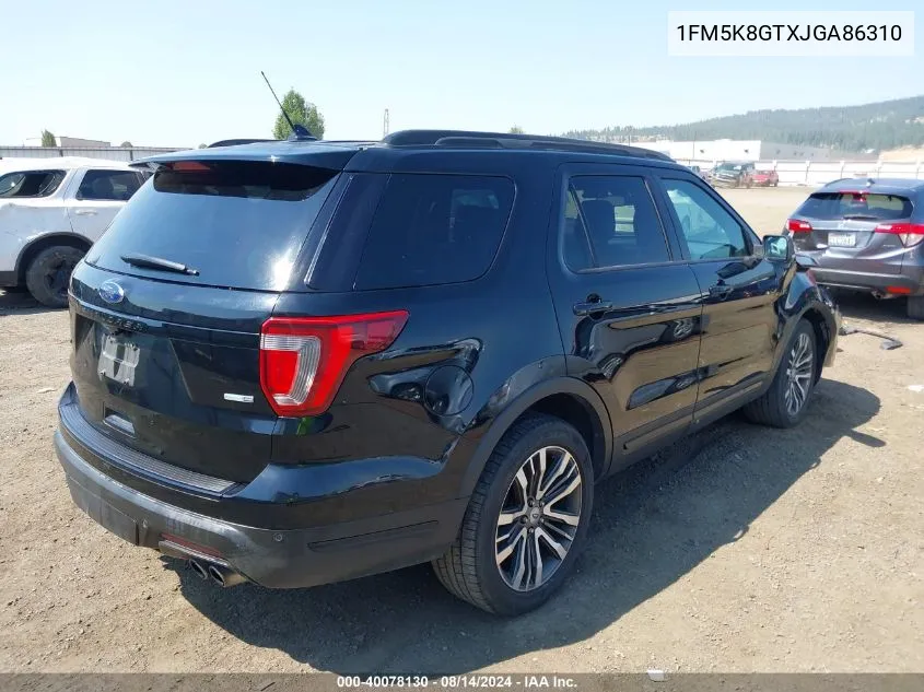 2018 Ford Explorer Sport VIN: 1FM5K8GTXJGA86310 Lot: 40078130