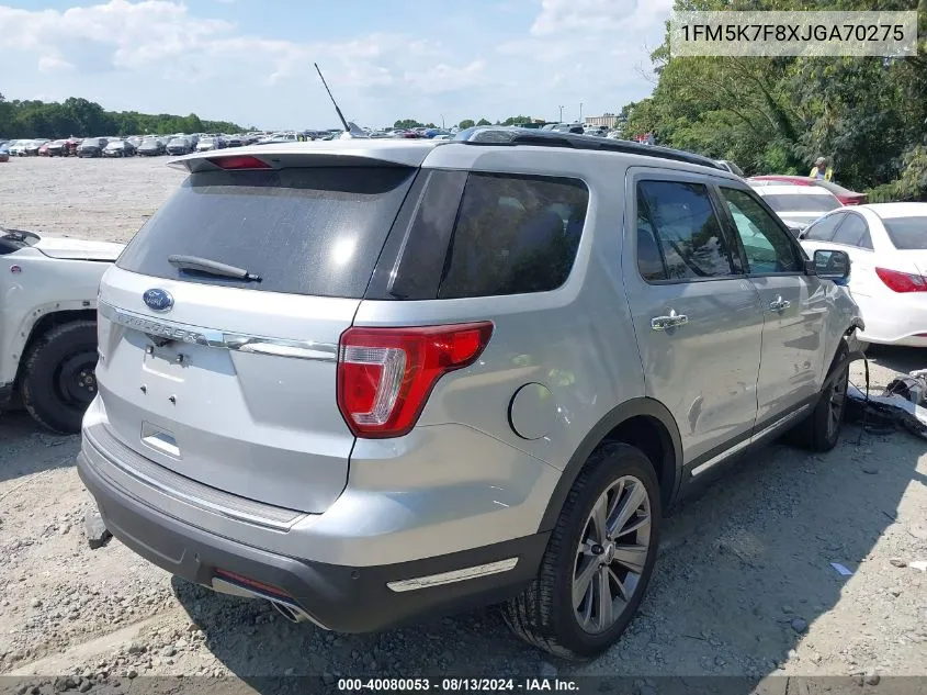 2018 Ford Explorer Limited VIN: 1FM5K7F8XJGA70275 Lot: 40080053