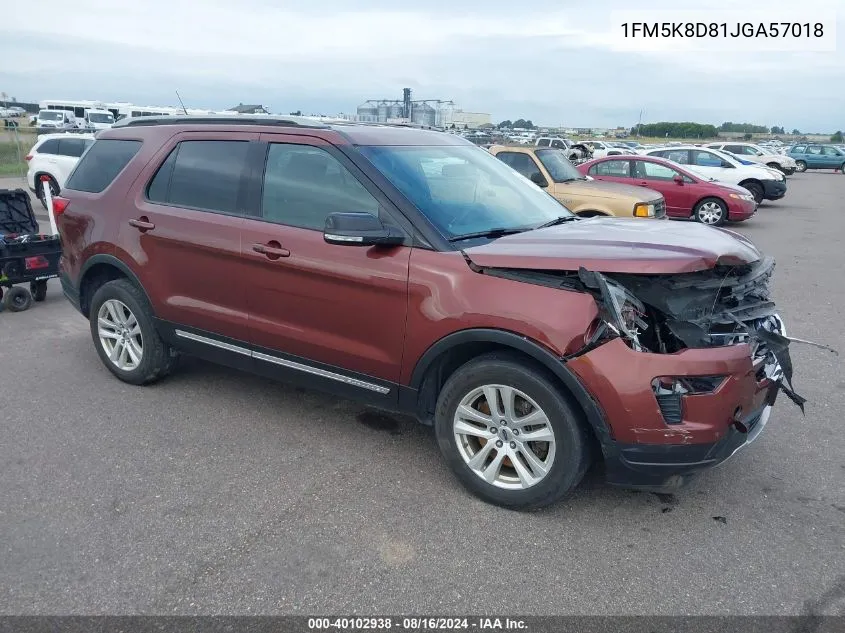 2018 Ford Explorer Xlt VIN: 1FM5K8D81JGA57018 Lot: 40102938