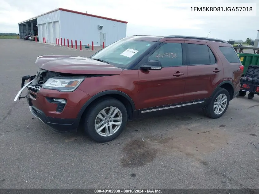 2018 Ford Explorer Xlt VIN: 1FM5K8D81JGA57018 Lot: 40102938