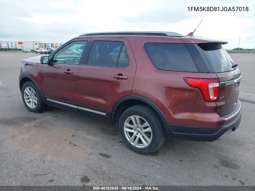 2018 Ford Explorer Xlt VIN: 1FM5K8D81JGA57018 Lot: 40102938