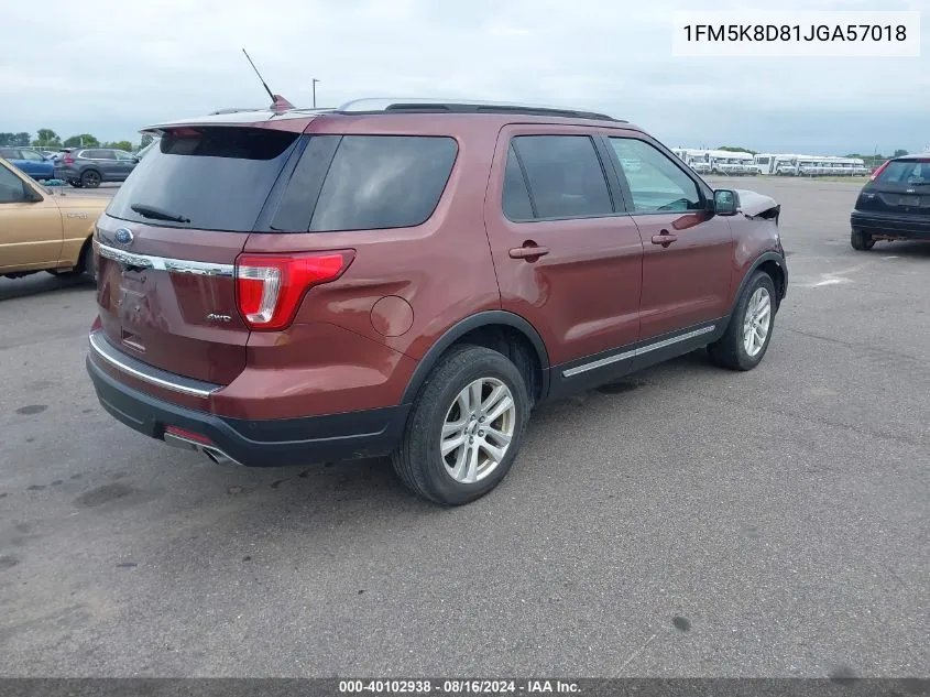 2018 Ford Explorer Xlt VIN: 1FM5K8D81JGA57018 Lot: 40102938