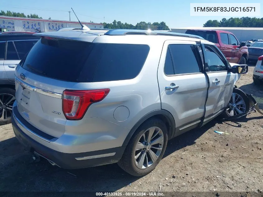 2018 Ford Explorer Limited VIN: 1FM5K8F83JGC16571 Lot: 40133925