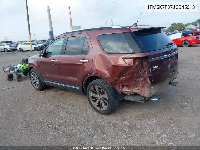 2018 Ford Explorer Limited VIN: 1FM5K7F87JGB45613 Lot: 40139179