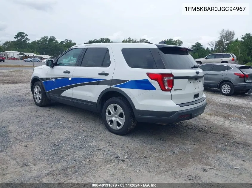 2018 Ford Explorer Police Interceptor VIN: 1FM5K8AR0JGC94967 Lot: 40191079