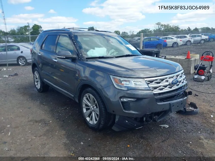 2018 Ford Explorer Limited VIN: 1FM5K8F83JGC64989 Lot: 40242568