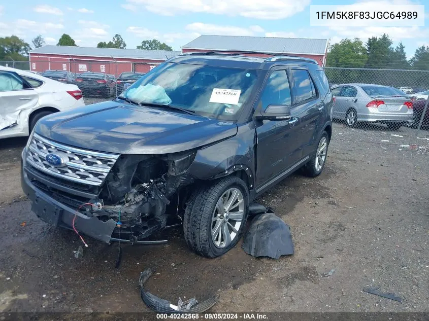 2018 Ford Explorer Limited VIN: 1FM5K8F83JGC64989 Lot: 40242568