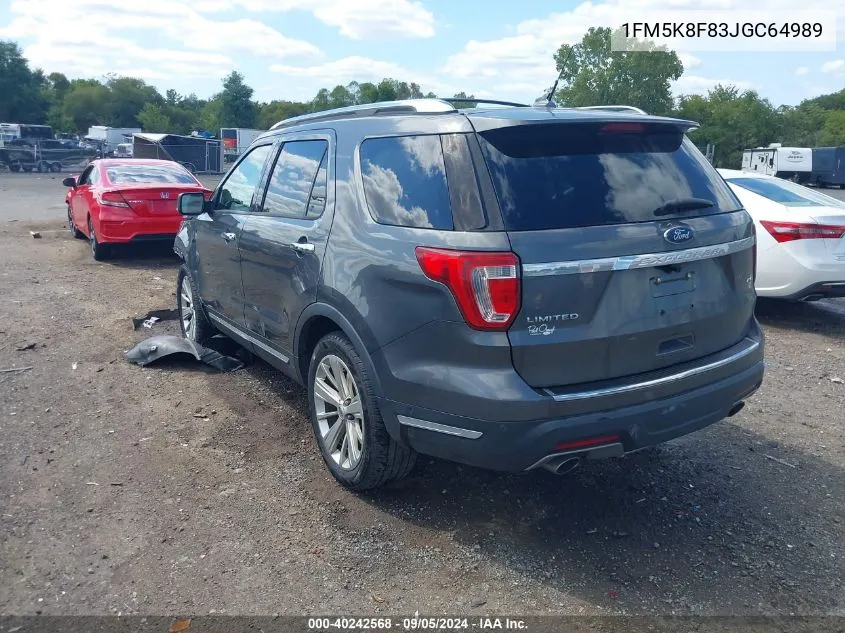 2018 Ford Explorer Limited VIN: 1FM5K8F83JGC64989 Lot: 40242568