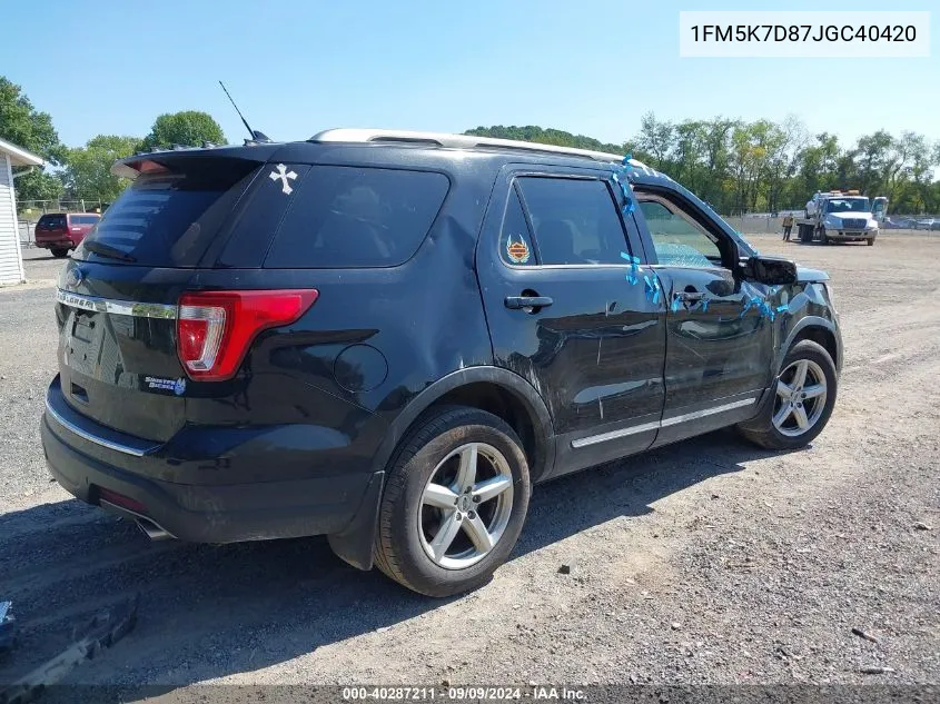 2018 Ford Explorer Xlt VIN: 1FM5K7D87JGC40420 Lot: 40287211