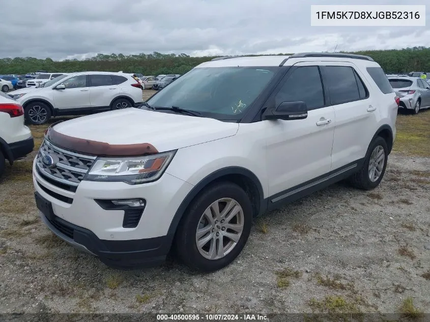 2018 Ford Explorer Xlt VIN: 1FM5K7D8XJGB52316 Lot: 40500595