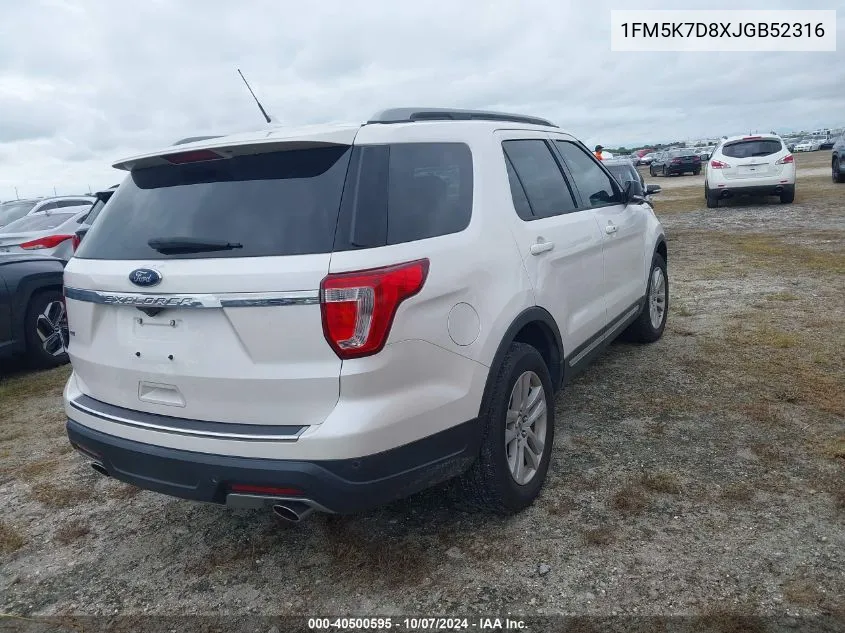 2018 Ford Explorer Xlt VIN: 1FM5K7D8XJGB52316 Lot: 40500595