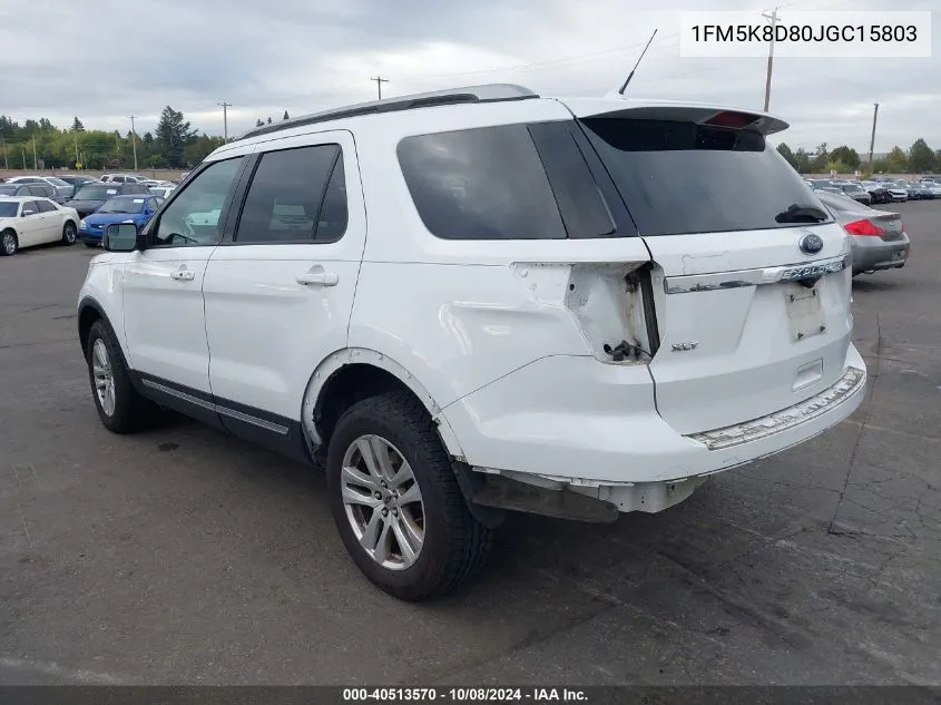 2018 Ford Explorer Xlt VIN: 1FM5K8D80JGC15803 Lot: 40513570