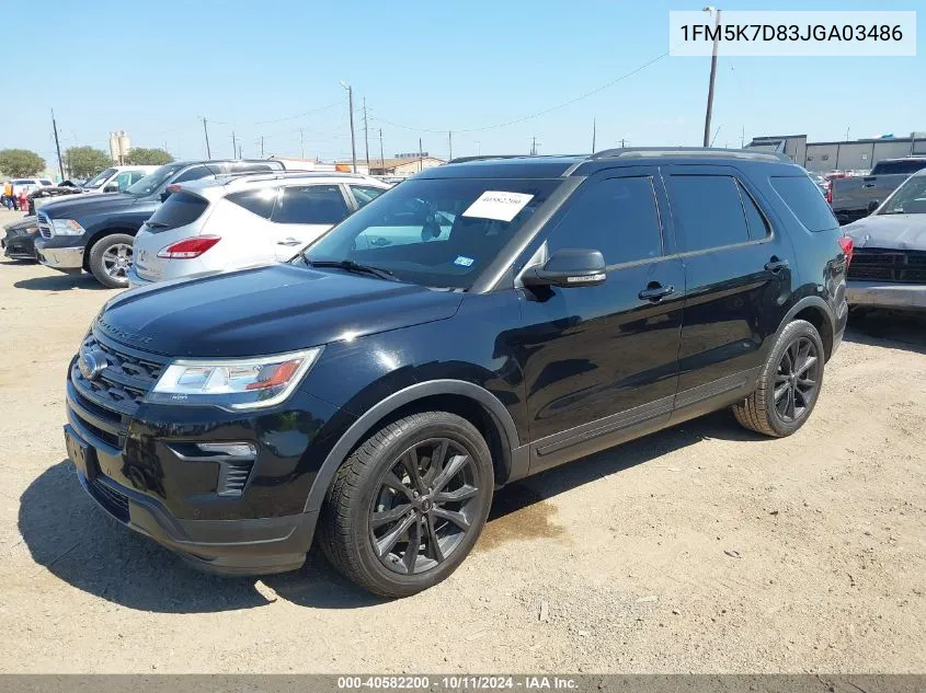 2018 Ford Explorer Xlt VIN: 1FM5K7D83JGA03486 Lot: 40582200