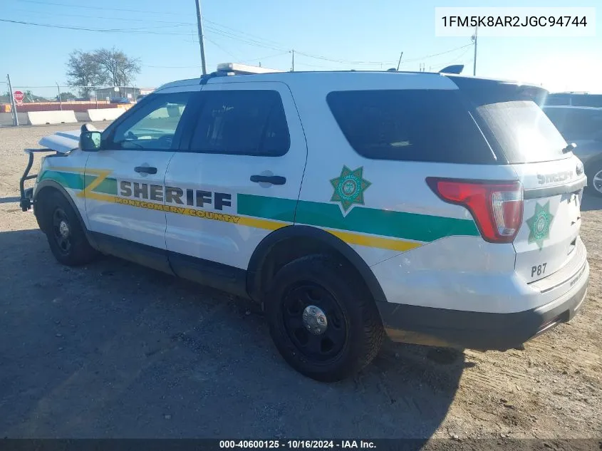 2018 Ford Police Interceptor Utility VIN: 1FM5K8AR2JGC94744 Lot: 40600125