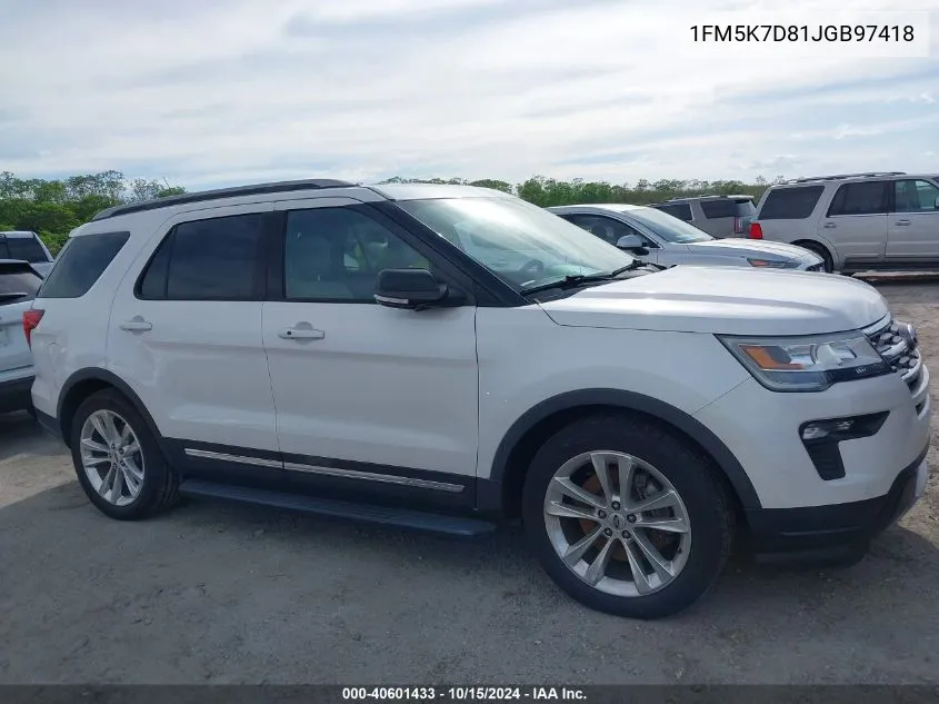 2018 Ford Explorer Xlt VIN: 1FM5K7D81JGB97418 Lot: 40601433