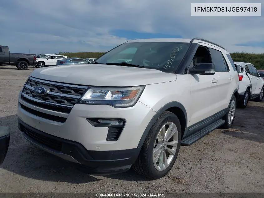 2018 Ford Explorer Xlt VIN: 1FM5K7D81JGB97418 Lot: 40601433