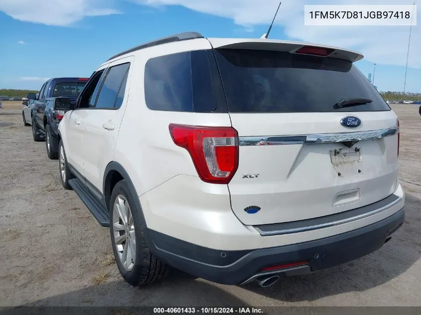 2018 Ford Explorer Xlt VIN: 1FM5K7D81JGB97418 Lot: 40601433