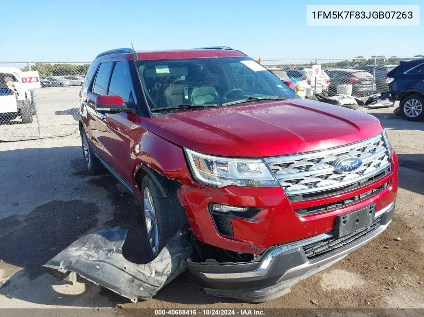 2018 Ford Explorer Limited VIN: 1FM5K7F83JGB07263 Lot: 40688416