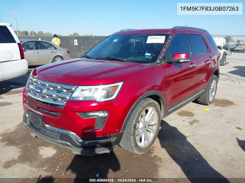 2018 Ford Explorer Limited VIN: 1FM5K7F83JGB07263 Lot: 40688416