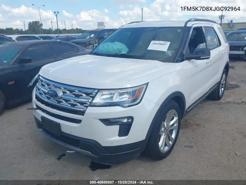 2018 Ford Explorer Xlt VIN: 1FM5K7D8XJGC92964 Lot: 40698807