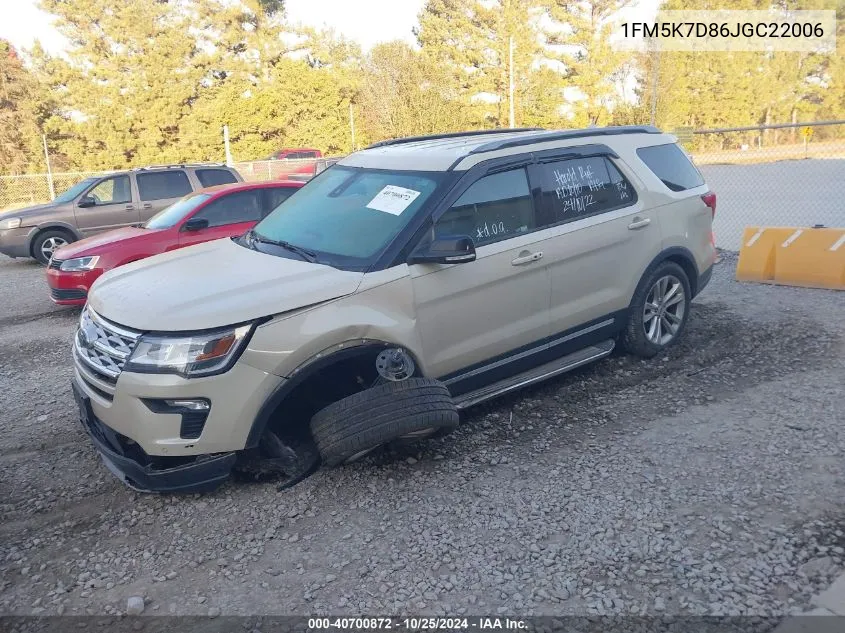 2018 Ford Explorer Xlt VIN: 1FM5K7D86JGC22006 Lot: 40700872