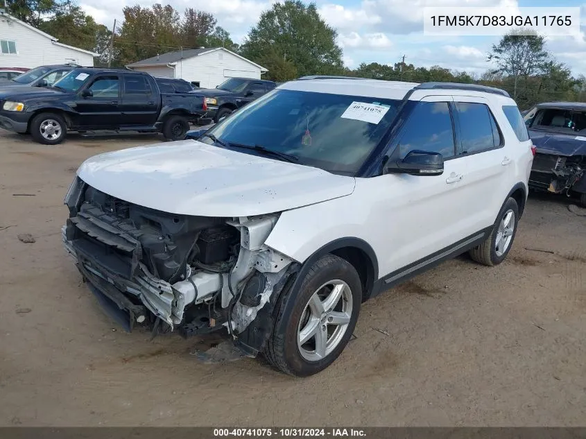 2018 Ford Explorer Xlt VIN: 1FM5K7D83JGA11765 Lot: 40741075