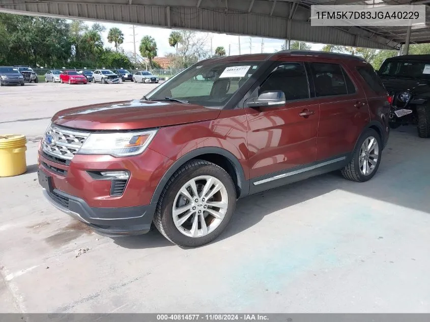 2018 Ford Explorer Xlt VIN: 1FM5K7D83JGA40229 Lot: 40814577