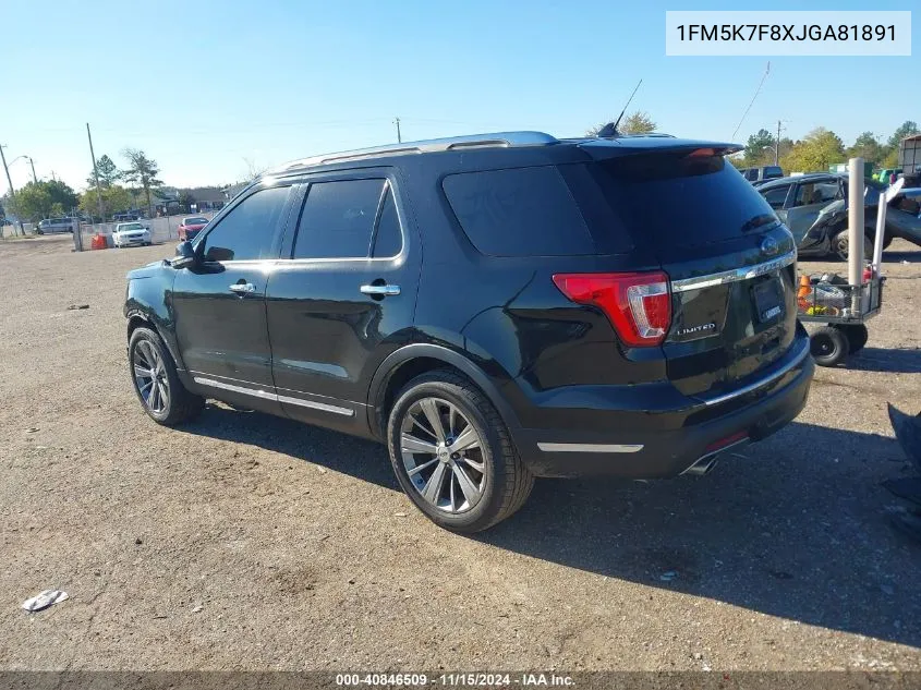 2018 Ford Explorer Limited VIN: 1FM5K7F8XJGA81891 Lot: 40846509