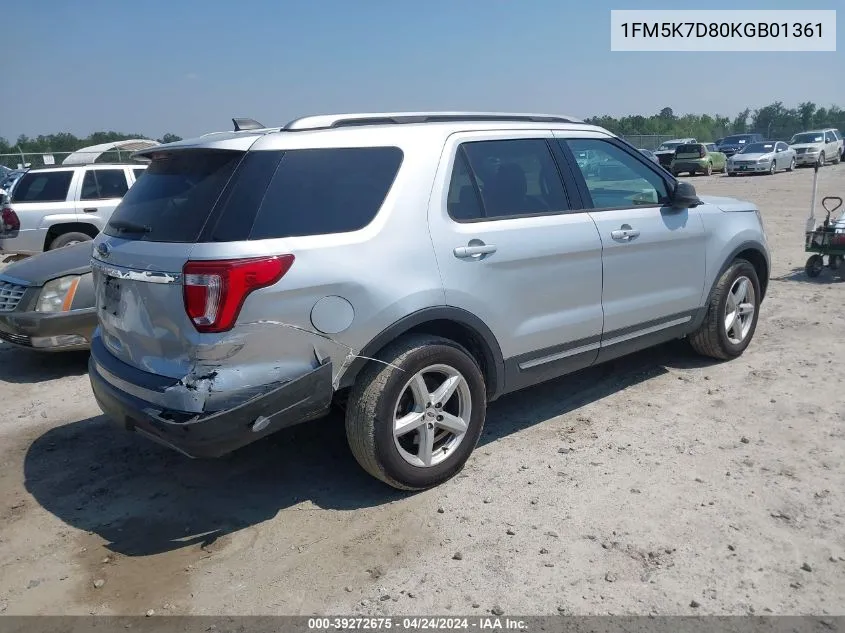 2019 Ford Explorer Xlt VIN: 1FM5K7D80KGB01361 Lot: 39272675