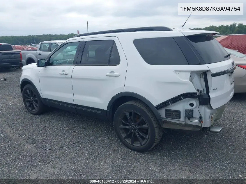 2019 Ford Explorer Xlt VIN: 1FM5K8D87KGA94754 Lot: 40183412