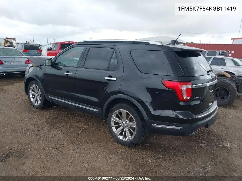 2019 Ford Explorer Limited VIN: 1FM5K7F84KGB11419 Lot: 40190277