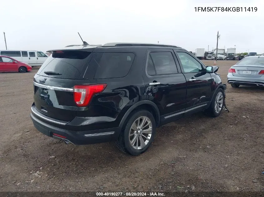 2019 Ford Explorer Limited VIN: 1FM5K7F84KGB11419 Lot: 40190277