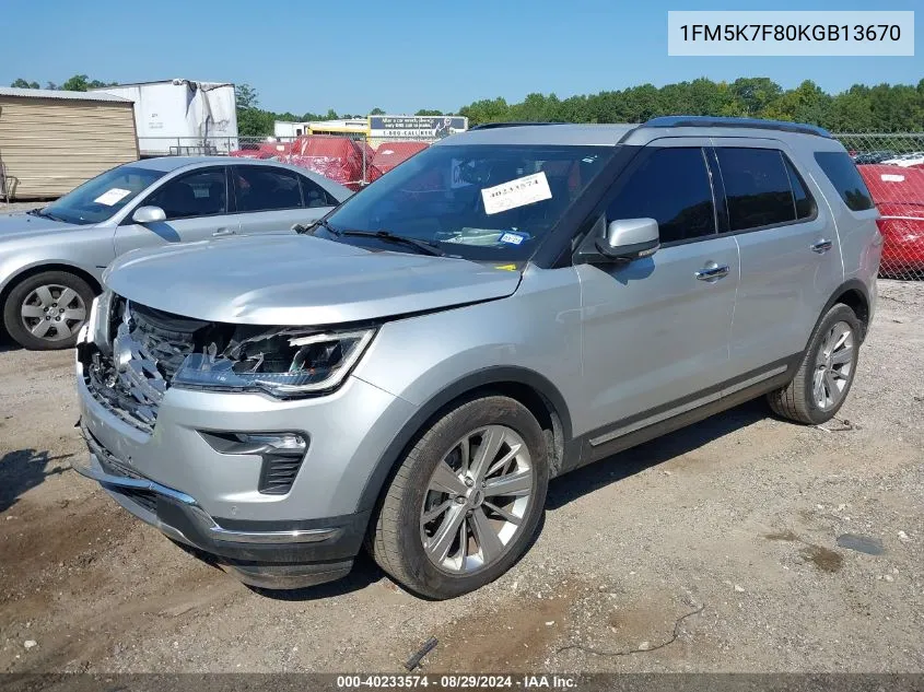 2019 Ford Explorer Limited VIN: 1FM5K7F80KGB13670 Lot: 40233574