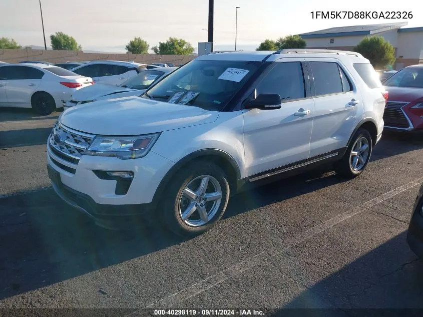 1FM5K7D88KGA22326 2019 Ford Explorer Xlt