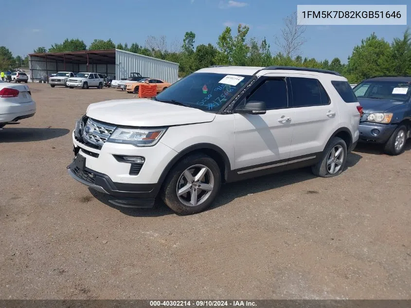 1FM5K7D82KGB51646 2019 Ford Explorer Xlt