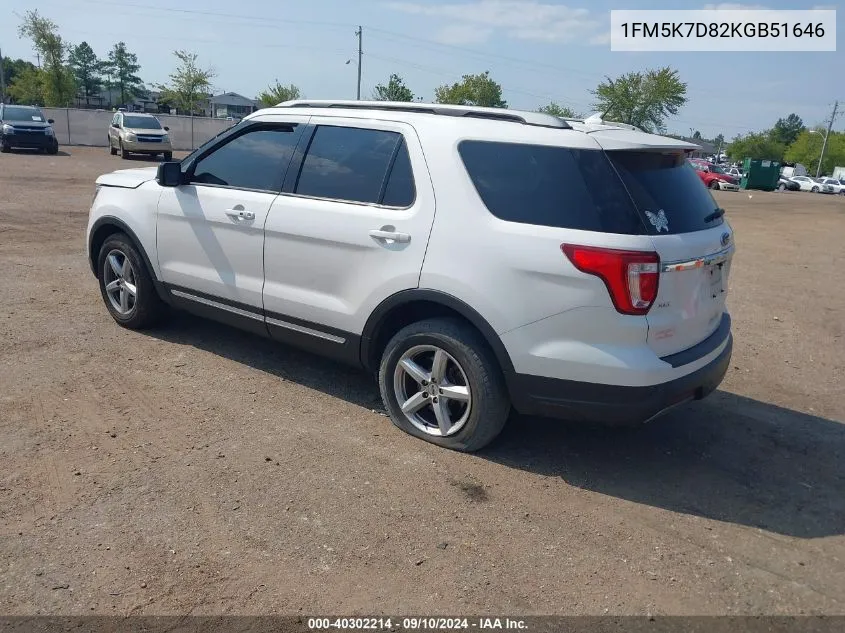 2019 Ford Explorer Xlt VIN: 1FM5K7D82KGB51646 Lot: 40302214