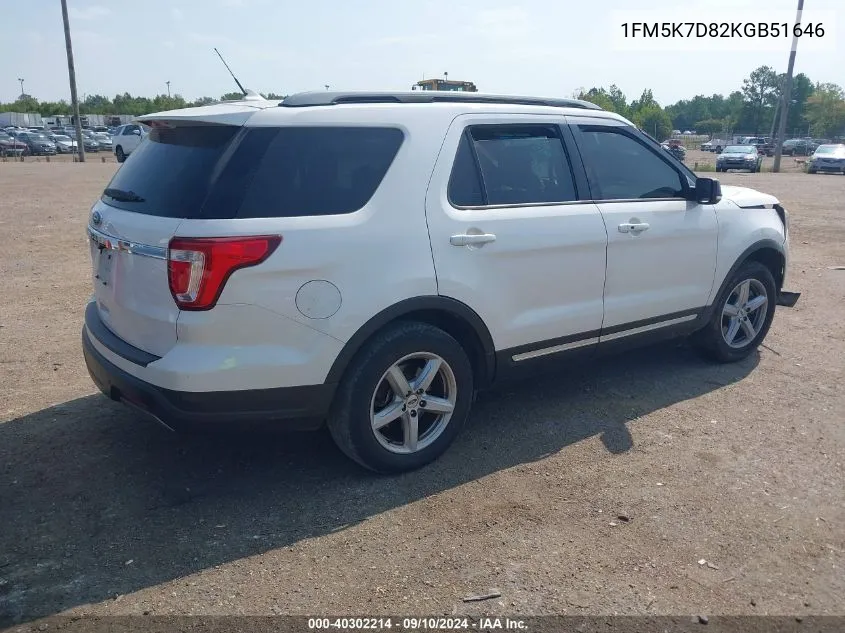 1FM5K7D82KGB51646 2019 Ford Explorer Xlt