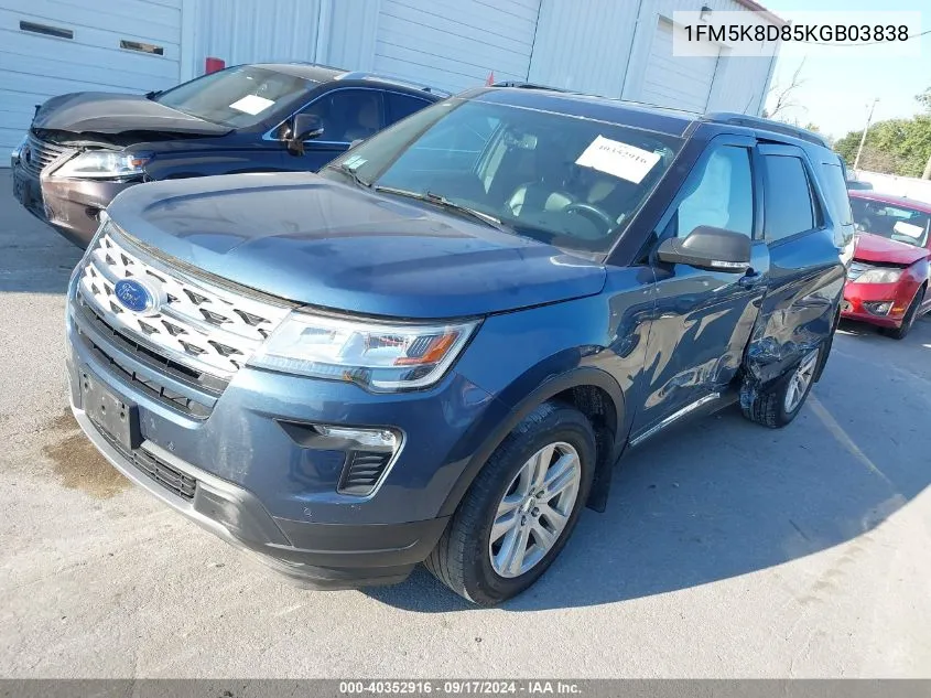 2019 Ford Explorer Xlt VIN: 1FM5K8D85KGB03838 Lot: 40352916