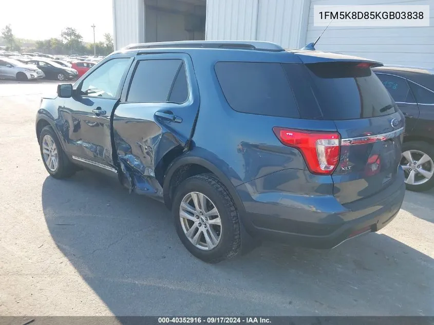 2019 Ford Explorer Xlt VIN: 1FM5K8D85KGB03838 Lot: 40352916