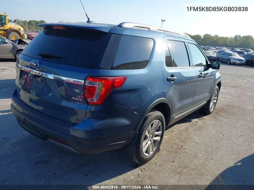 2019 Ford Explorer Xlt VIN: 1FM5K8D85KGB03838 Lot: 40352916