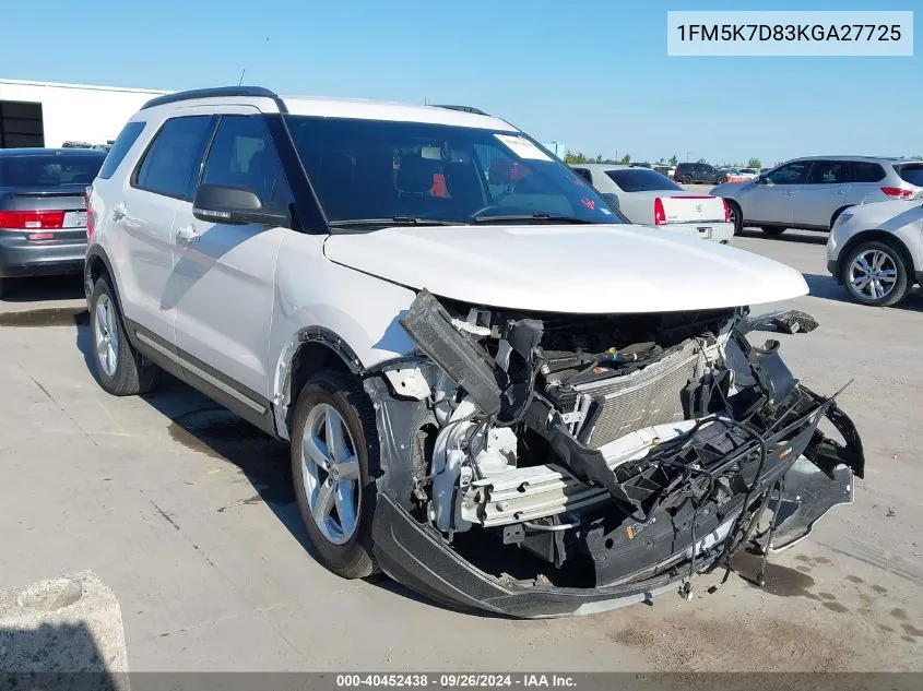 2019 Ford Explorer Xlt VIN: 1FM5K7D83KGA27725 Lot: 40452438