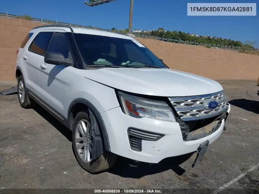 2019 Ford Explorer Xlt VIN: 1FM5K8D87KGA42881 Lot: 40506938