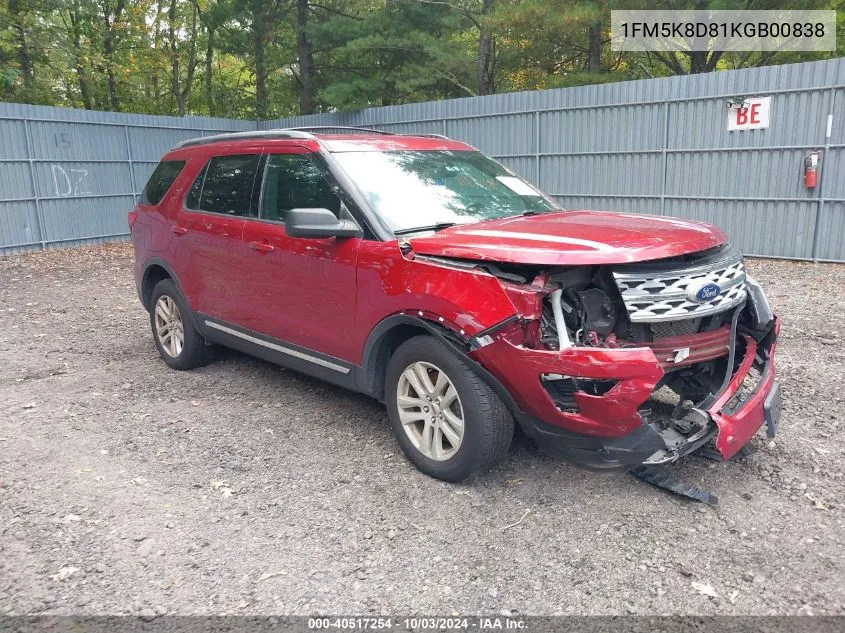 2019 Ford Explorer Xlt VIN: 1FM5K8D81KGB00838 Lot: 40517254