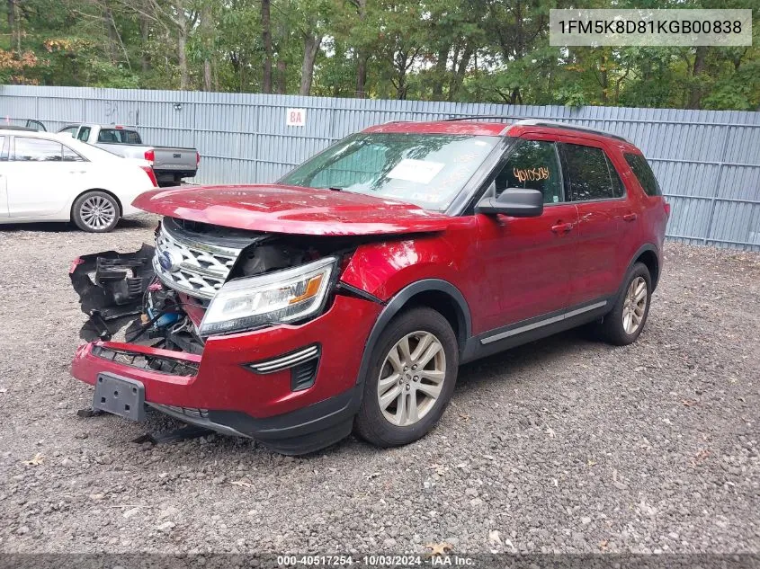 2019 Ford Explorer Xlt VIN: 1FM5K8D81KGB00838 Lot: 40517254