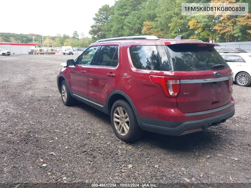 2019 Ford Explorer Xlt VIN: 1FM5K8D81KGB00838 Lot: 40517254