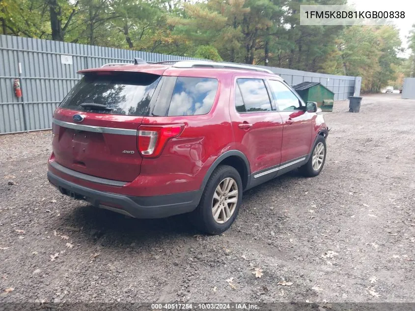 2019 Ford Explorer Xlt VIN: 1FM5K8D81KGB00838 Lot: 40517254