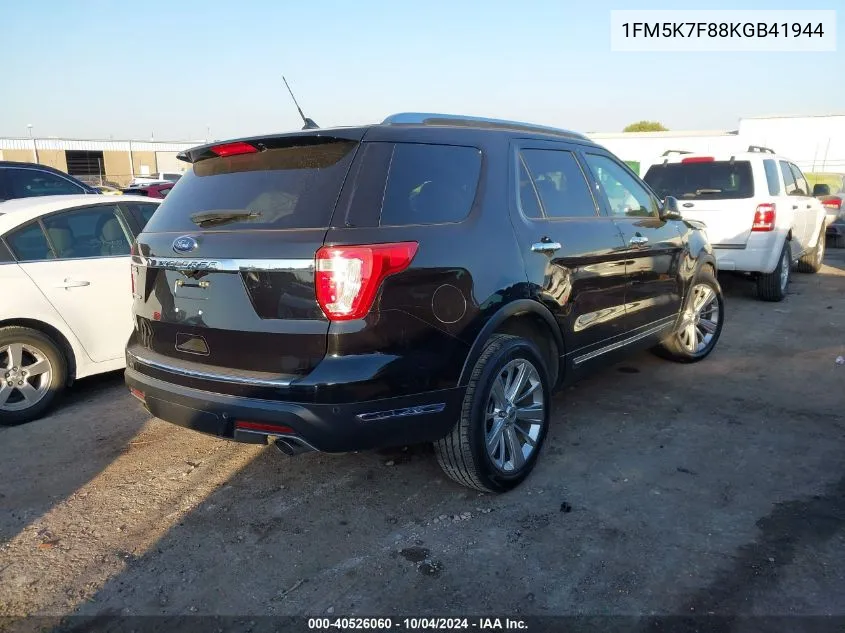 2019 Ford Explorer Limited VIN: 1FM5K7F88KGB41944 Lot: 40526060