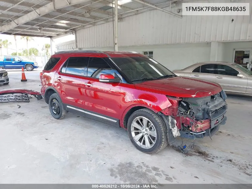 2019 Ford Explorer Limited VIN: 1FM5K7F88KGB48635 Lot: 40526212